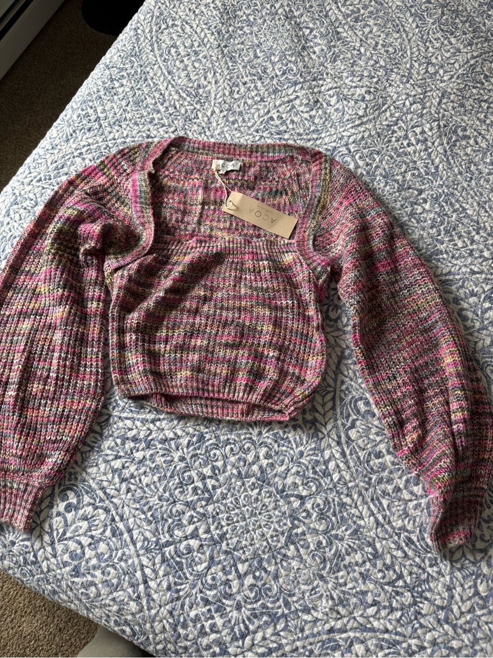 Multicolor Pink Marled Cropped Sweater